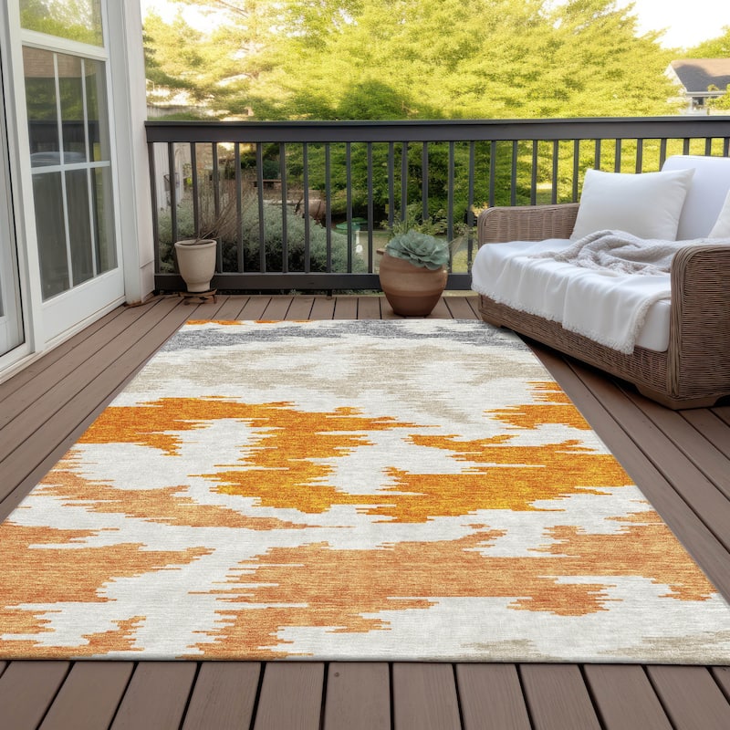 Machine Washable Indoor/ Outdoor Chantille Global Boho Rug - Orange - 10' x 14'