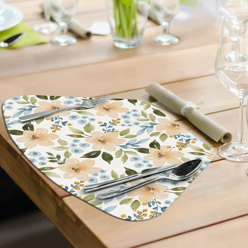 Cascade Floral Wedge Shaped Reversible Flexible Plastic Placemat 4 Pack Made in The USA 17.75" x 11.25" Colorful, Reversible