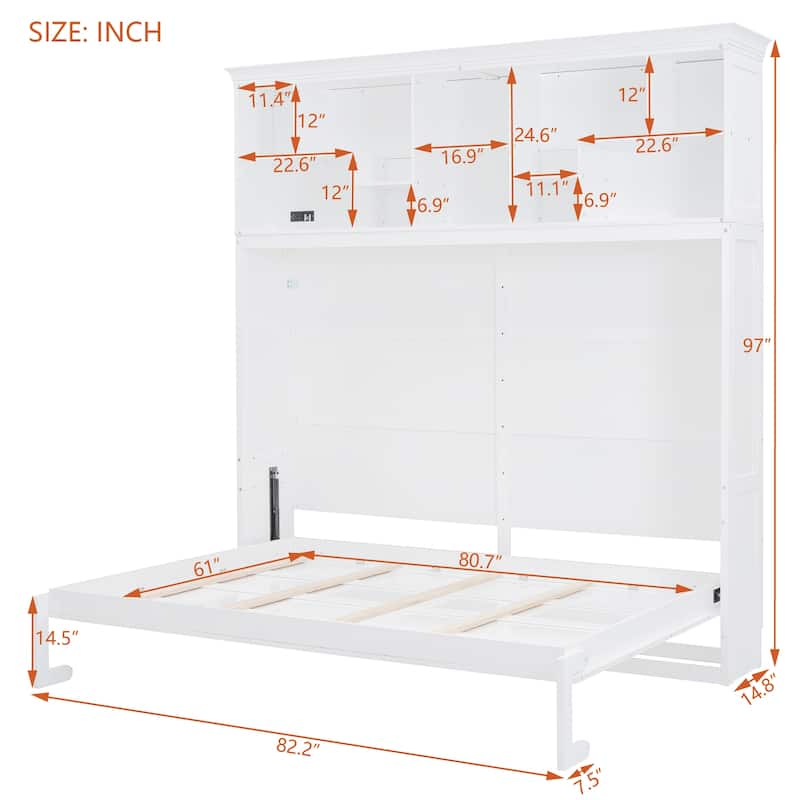 Modern Queen Murphy Bed with Top Shelves & USB