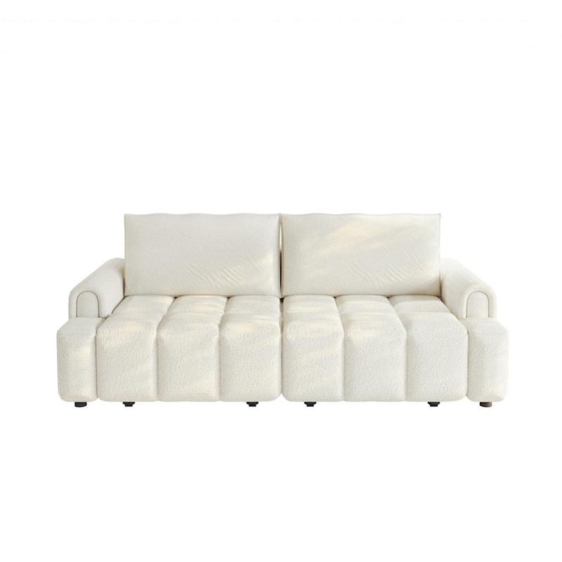 90.2" Convertible 4-Seater Teddy Fabric Sofa with Storage