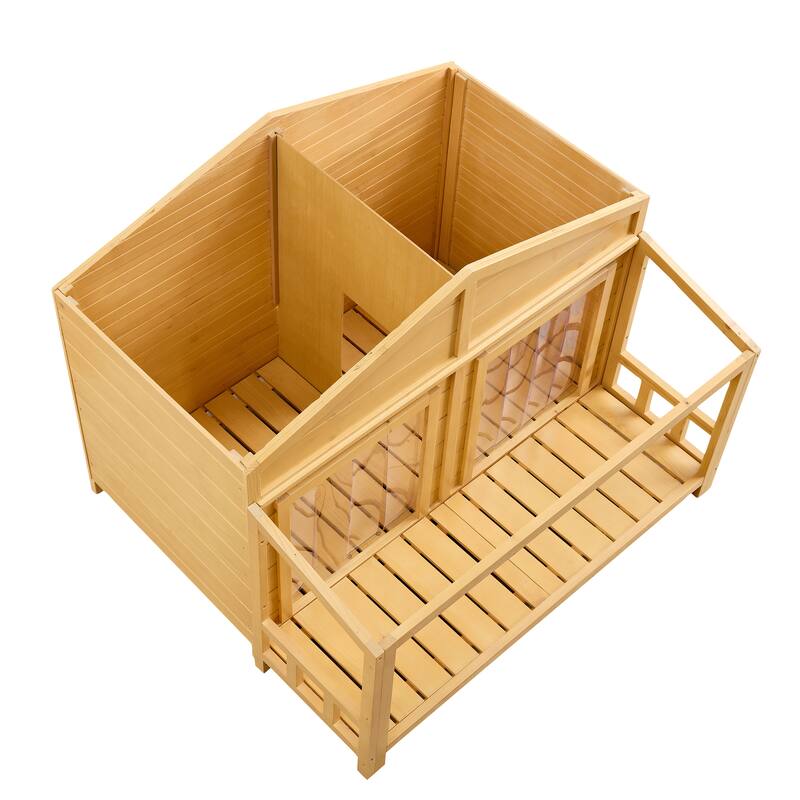 Pine Wood Dog House Waterproof Dog Cage Dog Kennel Raised Pet Kennel for Medium Dogs with Porch for Outdoor