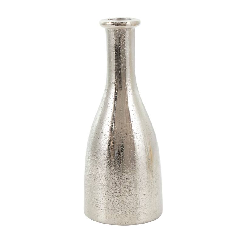 Silver Aluminum Metal Candle Holder with Varying Shapes (Set of 2)
