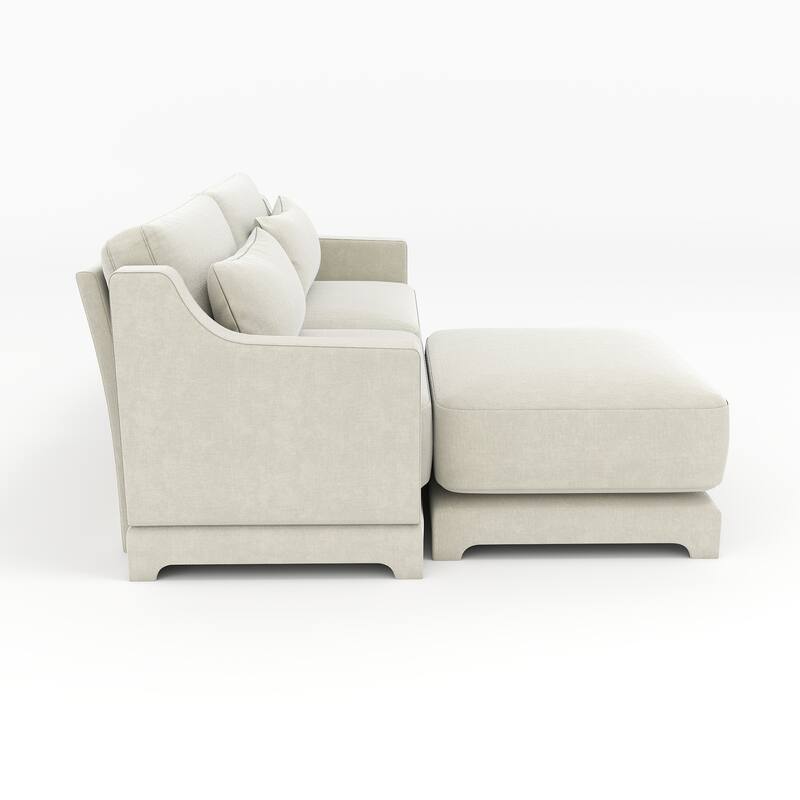73.2" Chenille 2-Seater Sofa with Ottoman, 2 Pillows & Solid Wood Frame