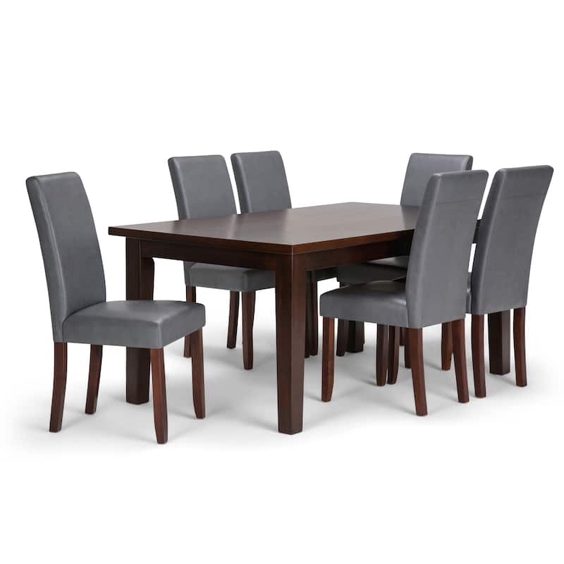 WYNDENHALL Normandy Transitional 7 Pc Dining Set with 6 Upholstered Parson Chairs and 66 inch Wide Table