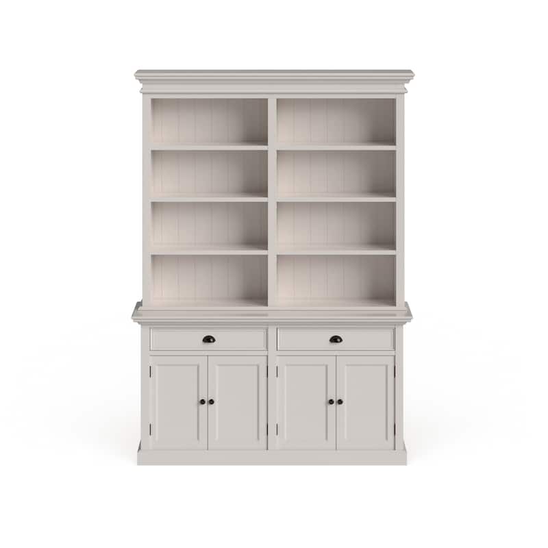 NovaSolo Halifax Coastal White Hutch Bookcase Cabinet | Solid Mahogany Frame | 62.99 x 19.69 x 86.61
