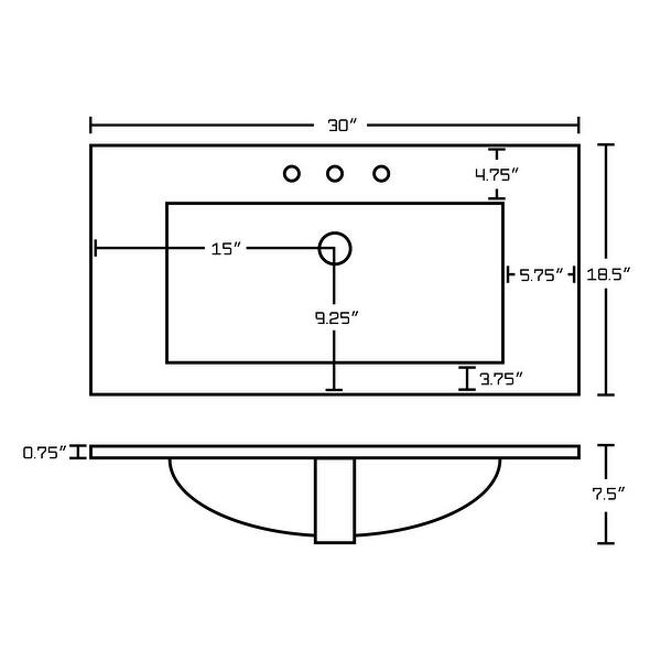 30in. W 3H8in. Ceramic Top Set In White Color CUPC Faucet Incl