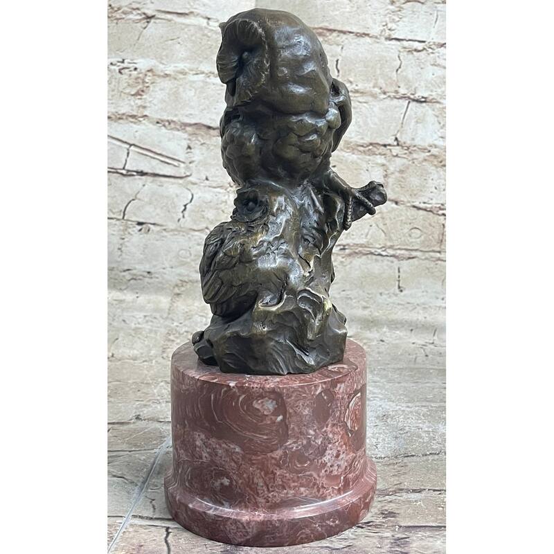 Bronze Sculpture Statue Of Two Owls Birds On A Red Marble Base Signed Milo