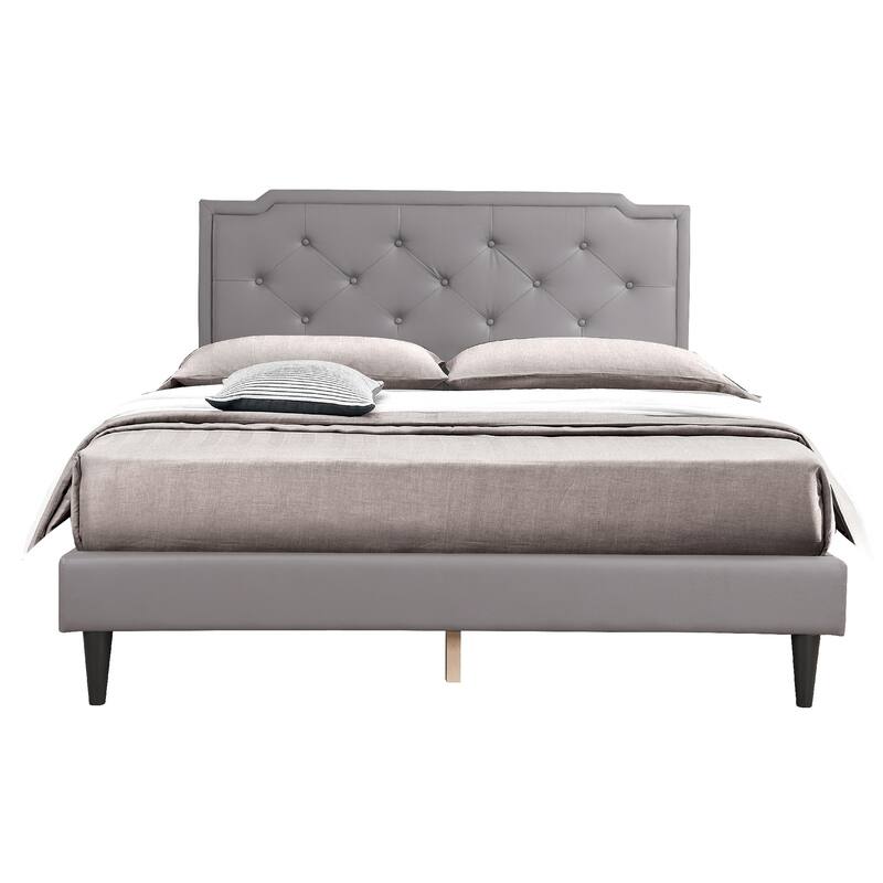 Leather Adjustable Full Panel Bed - 81" - Gray