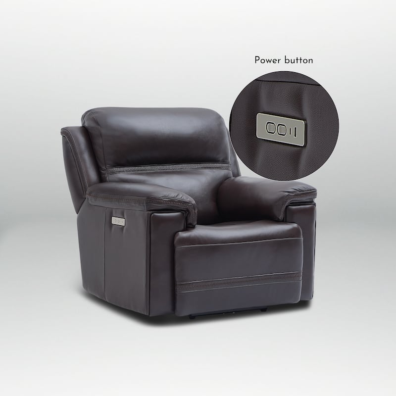 Genuine Leather Power Recliner with Zero Gravity Dual Power Adjustable Headrest & Footrest USB Type-C Charging Ports