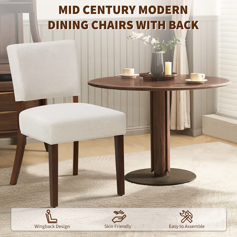 Set of 2 Modern Farmhouse Dining Chairs: Upholstered Mid-Back Chairs with Wood Legs