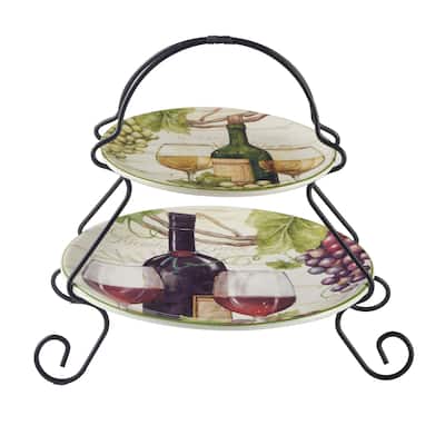 Certified International Meadow Brook 2-Tier Server Tray, 7" and 9" Plate - 10" x 9"