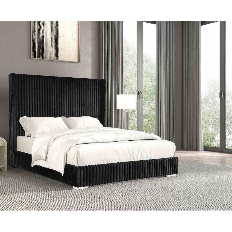 Contemporary Black Finish Upholstered Bed 1PC