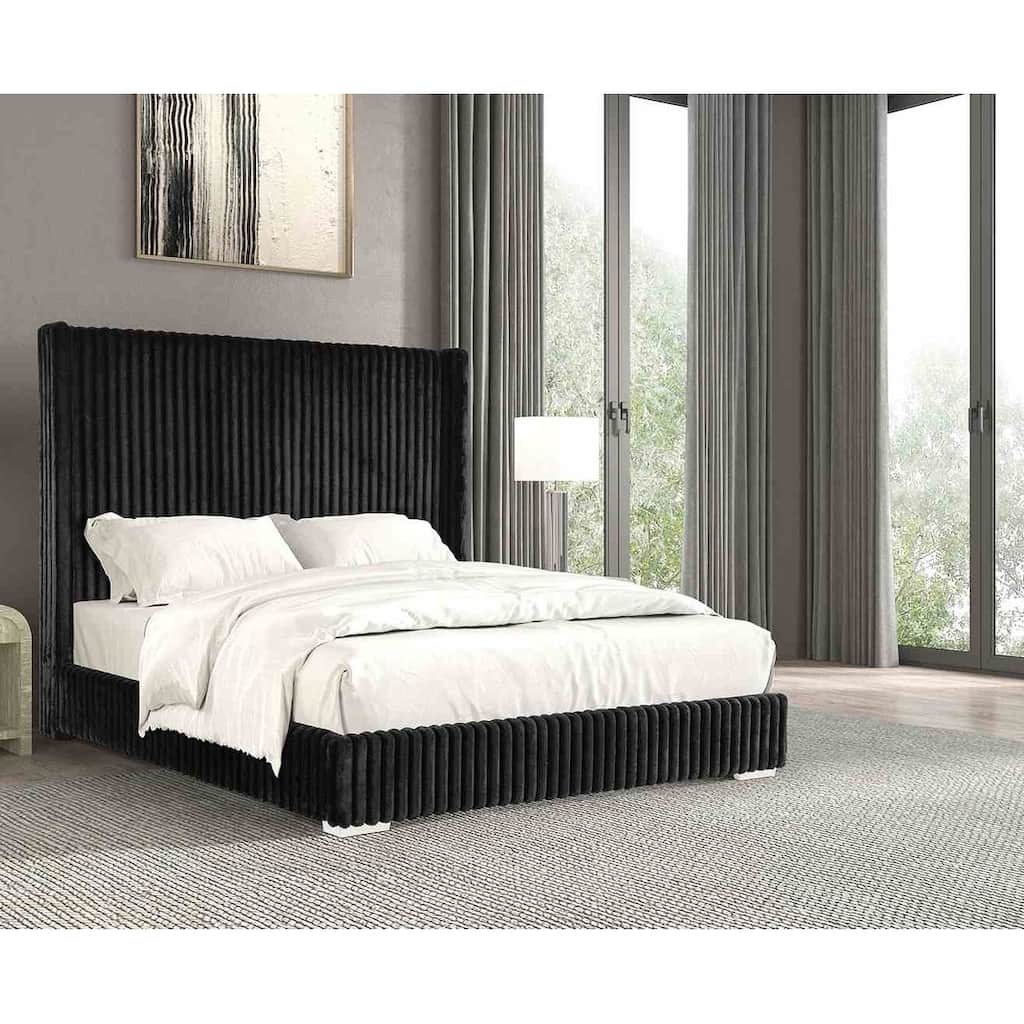 Contemporary Black Finish Upholstered Bed 1PC