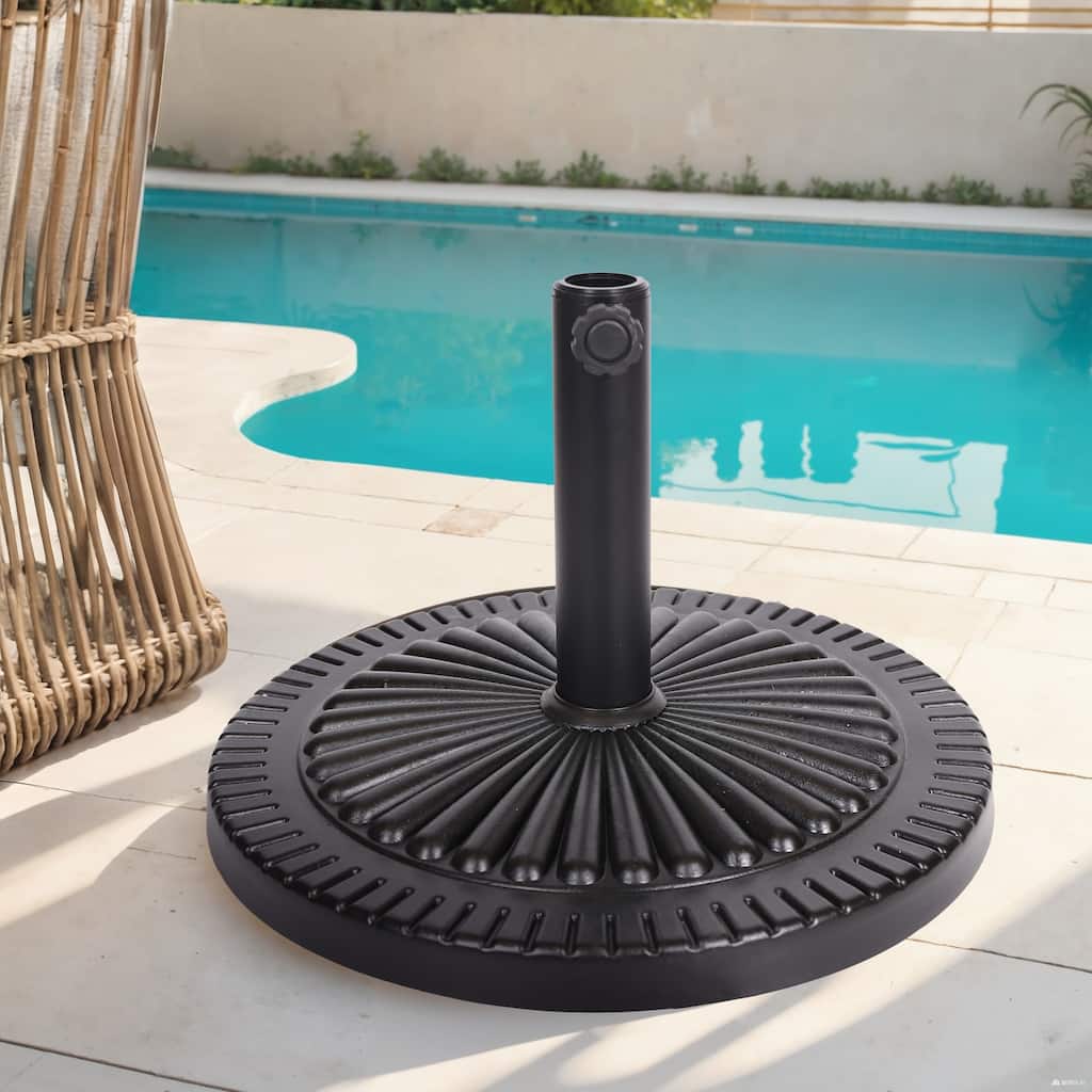 Roomfitters Black Rock Resin Outdoor Umbrella Base with Molded Details, Weather Resistant Stand, Black