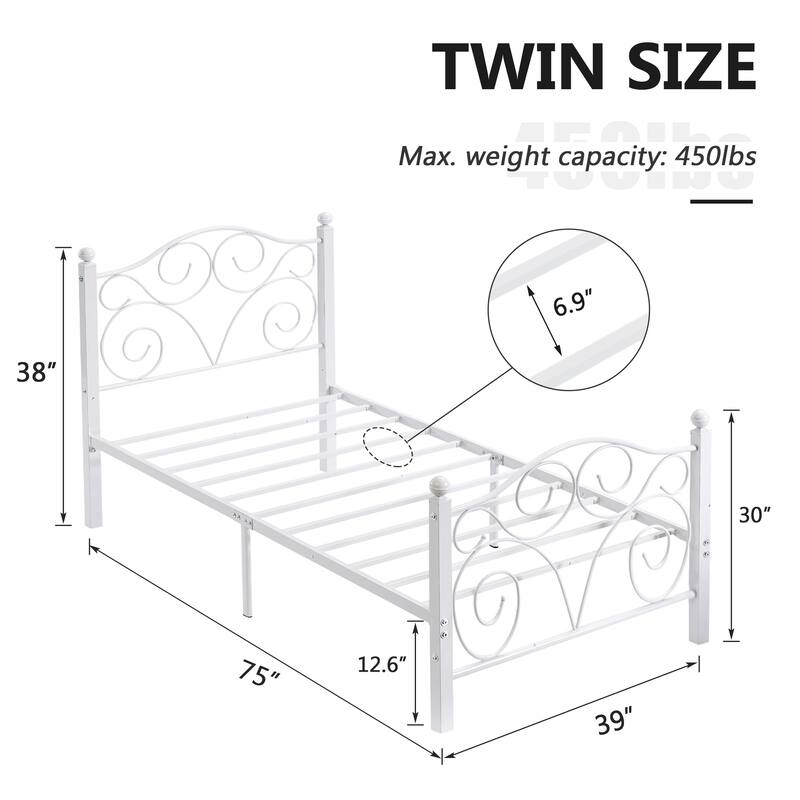 Javlergo 2-Pack Twin Size Victorian Metal Bed Frame for Kids with Headboard & Footboard No Box Spring Needed