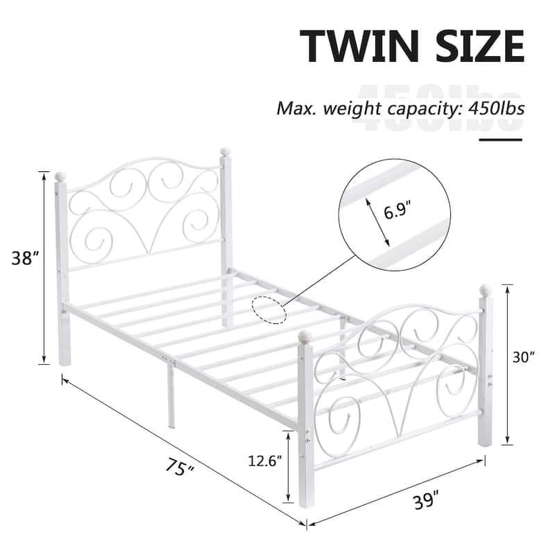 Javlergo Victoria Metal Platform Bed Frame with Headboard and Footboard