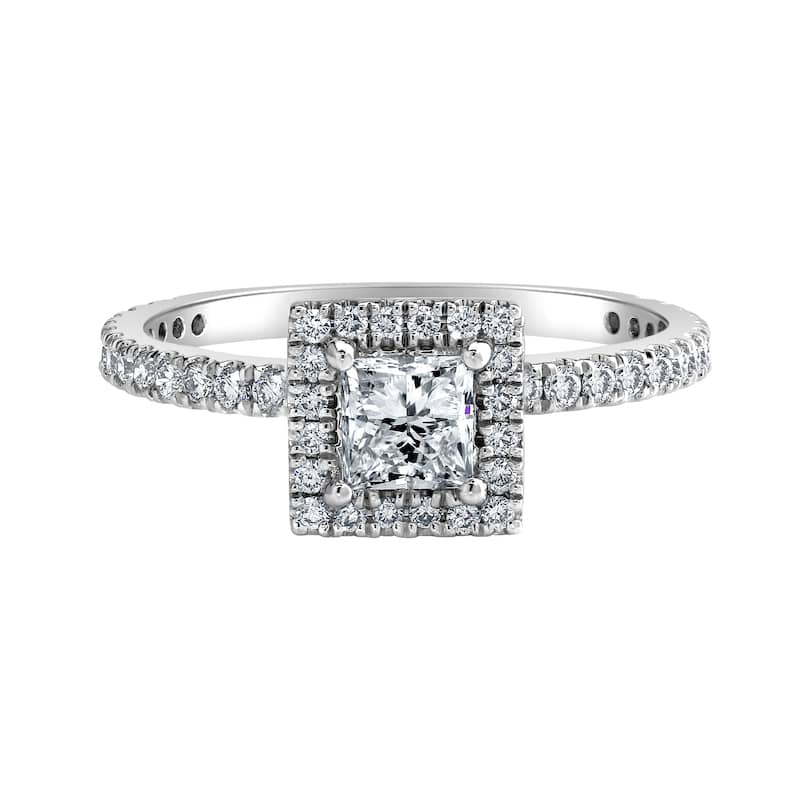 Auriya 14k-White Gold Lab Grown Halo-Princess Diamond Engagement Ring 1.00 ct. tw. (E-F VS) - 9