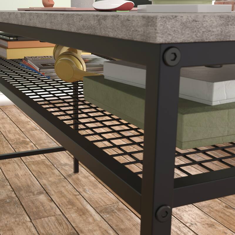 Wood L-Shaped Desk with File Drawer, Brown