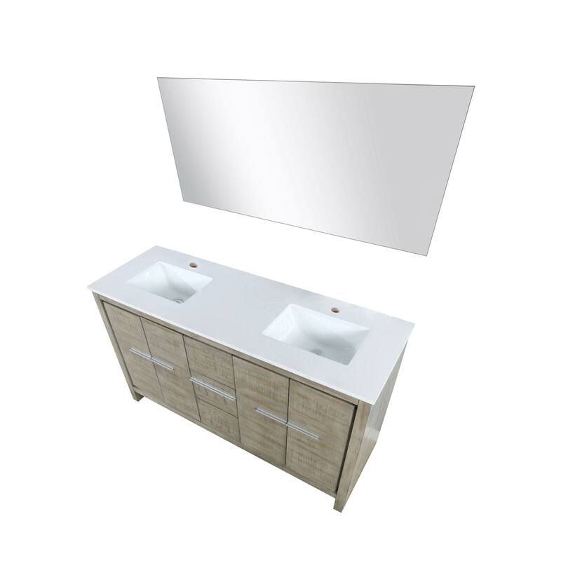 Lafarre 36 in W x 20 in D Rustic Acacia Bath Vanity, White Quartz Top and 28 in Mirror