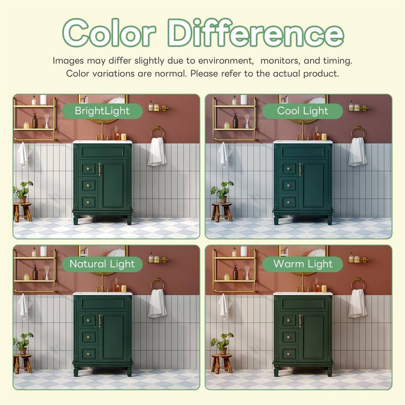 24" Bathroom Vanity with Ceramic Sink with 2 Drawers and Adjustable Shelf