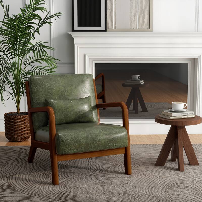 Mid-Century Modern Upholstered Accent Chair with Wood Frame
