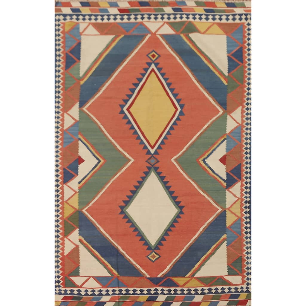 Vegetable Dye Kilim Qashqai Persian Area Rug Hand-Woven Wool Carpet - 4'11" x 8'1"