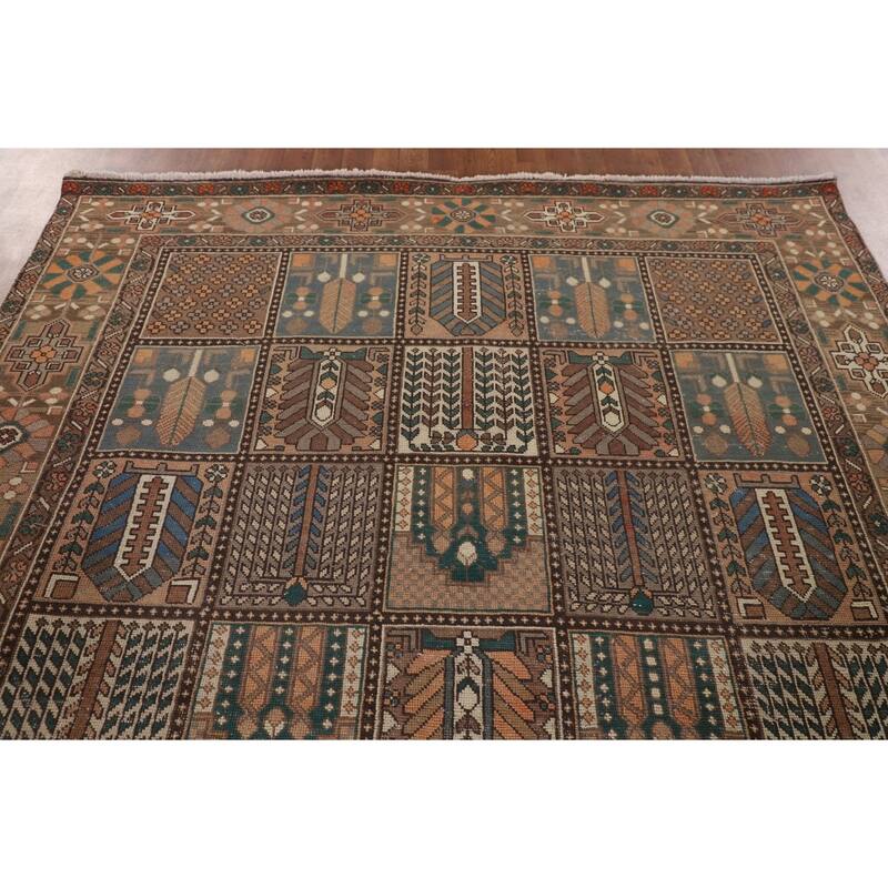 Garden Design Brown Bakhtiari Persian Vintage Rug Handmade Wool Carpet - 6'11"x 10'2"