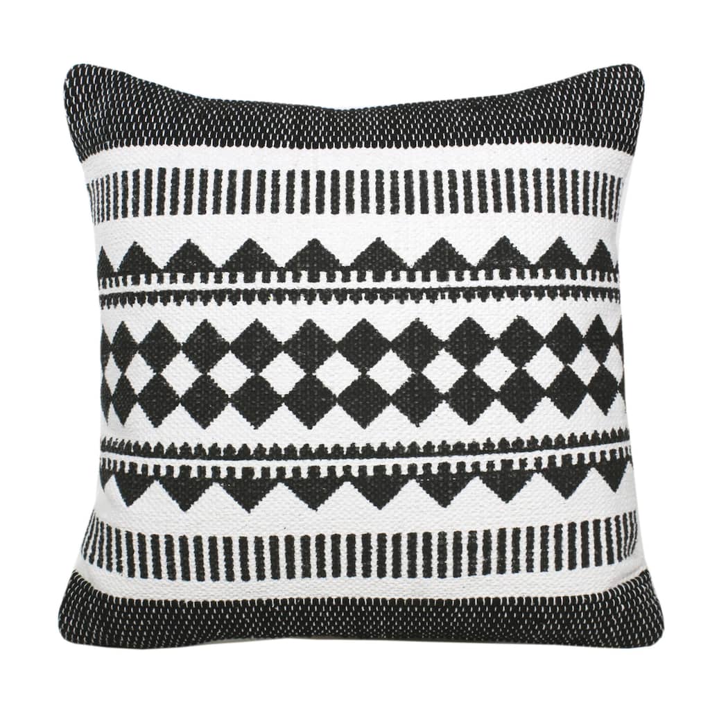 HomeRoots 20" X 20" Black And White 100% Cotton Geometric Zippered Pillow