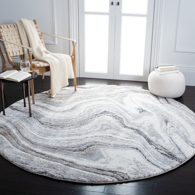 SAFAVIEH Cyrus Shag Pascuala Abstract 1-inch Thick Rug - 6'7" Round - Grey/Beige