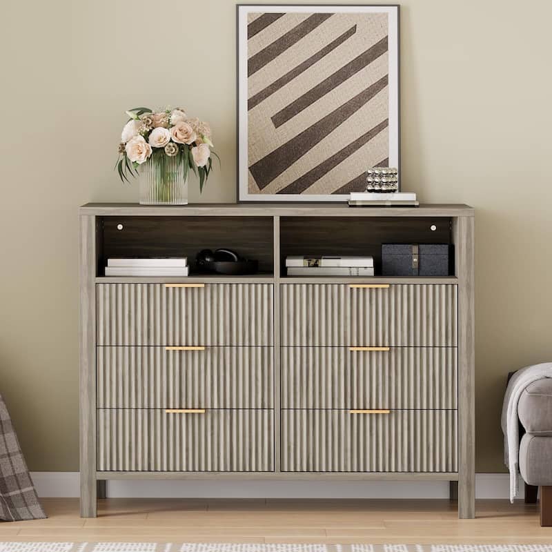 6 Drawer Dresser for Bedroom, Farmhouse Chest of Drawers