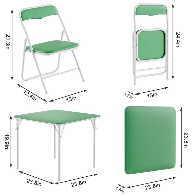 VECELO 5 Pcs Kids Folding Activity Table and Chairs Set, Portable, with Ultra Soft PU Padded Cushion, Matte Black