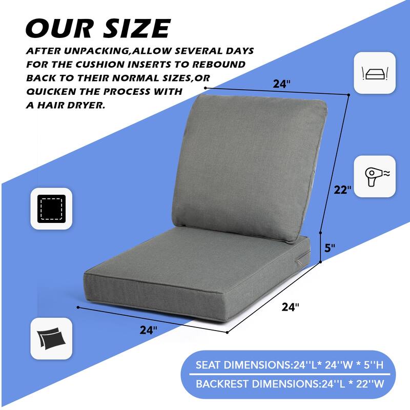 24-inch Outdoor Deep Seat Cushion Set - 24"L* 24"W *5"H
