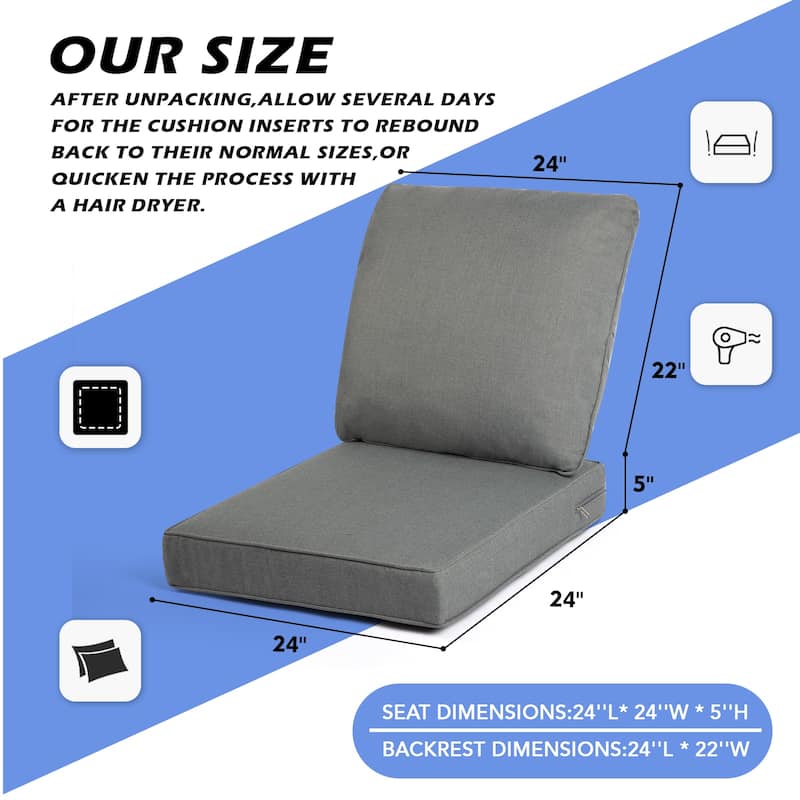 24 x 22 in. 2-Piece Deep Seating Outdoor Lounge Chair Cushions