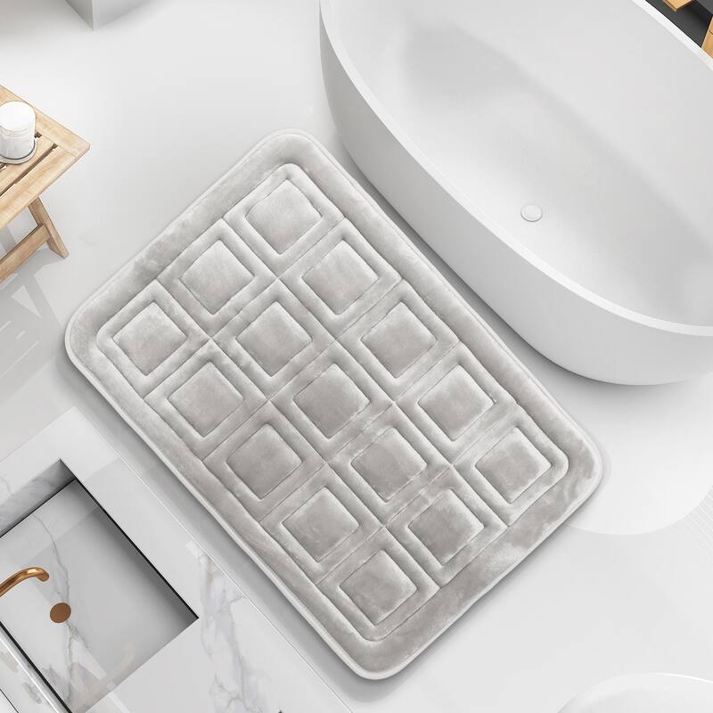 Clara Clark Ultra Soft Non Slip and Absorbent Bath Rug - Waffled Velvet Memory Foam Bath Mat - Large - Silver