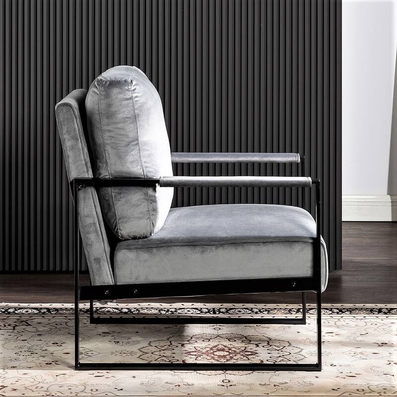 Hosam 25.4" Velvet Upholstery Metal Arms Chair - Grey