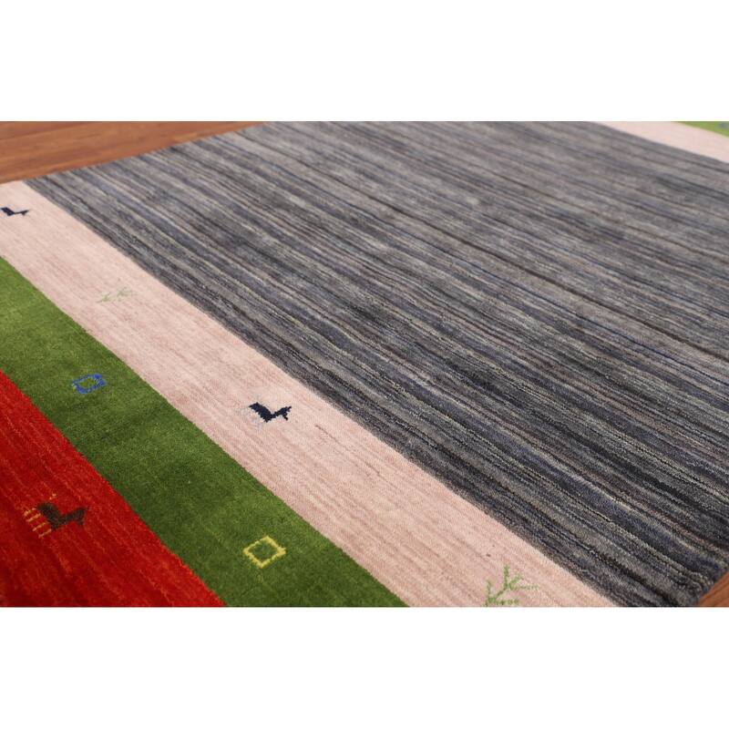 Striped Tribal Gabbeh Oriental Foyer Rug Handmade Wool Carpet - 4'0"x 6'0"