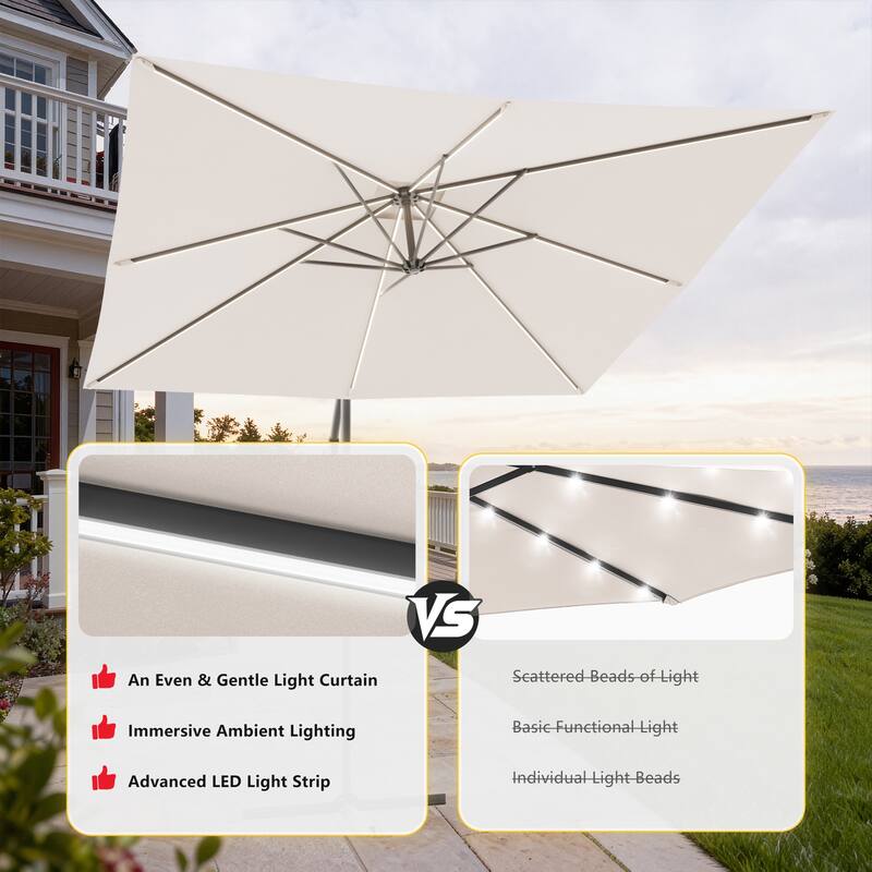 Outdoor 8.2x8.2FT LED lighted Patio Offset umbrella for Garden