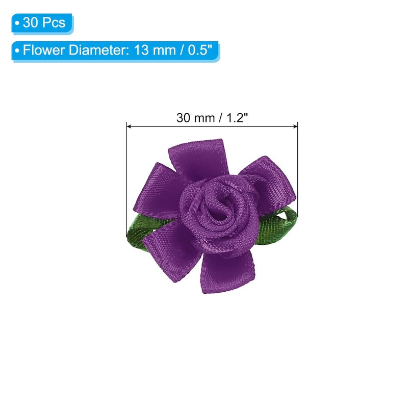 30Pcs Mini Satin Ribbon Roses Small Rosettes Fabric Flowers - Dark Purple