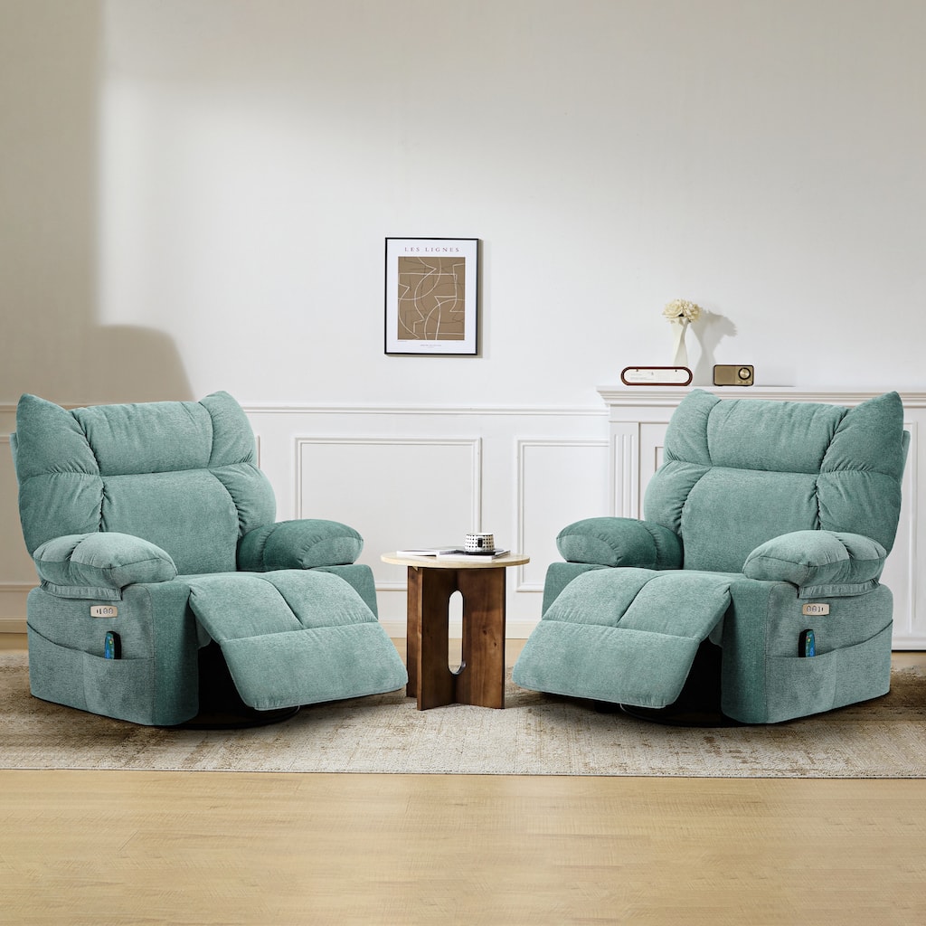 XINMICS Swivel Recliner Chair, Glider Rocking Power Recliner with Massage and Heated (Set of 2)