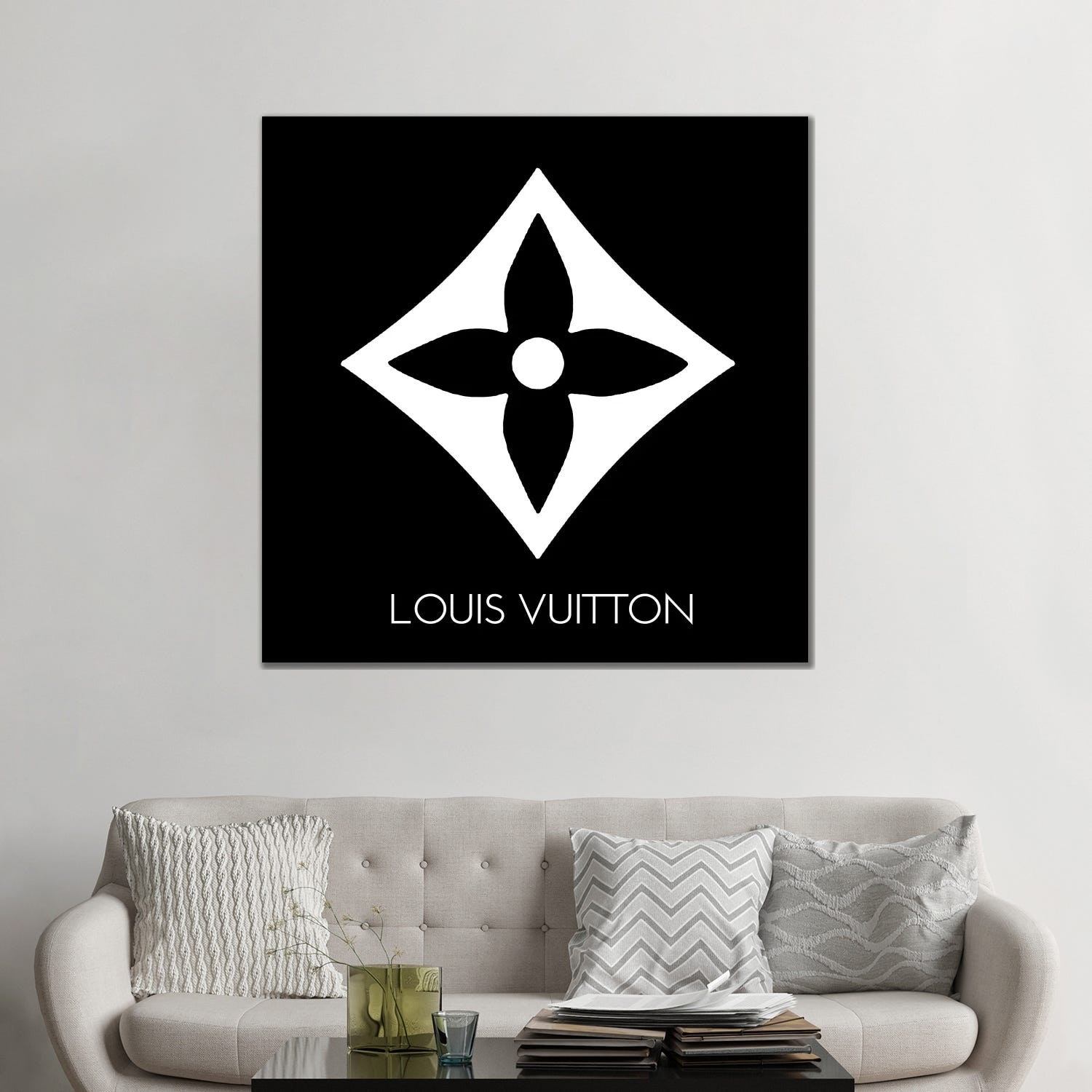 Framed Canvas Art (White Floating Frame) - Louis Vuitton Symbol Light White by Art Mirano ( Fashion > Fashion Brands > Louis Vuitton art) - 26x26 in