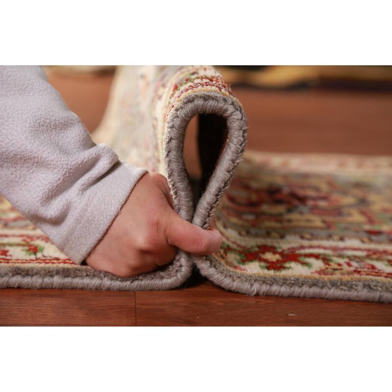 Hand Knotted Oriental 100% Wool Carpet Traditional Geometric Greys & Charcoal Heriz (serapi) Runner Rug - 7' 11'' X 2' 7''