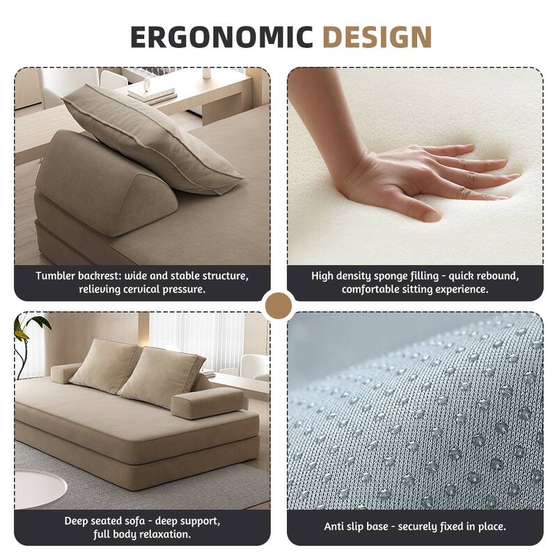 86.6" Convertible Loveseat Sofa Bed with Removable Backrests, Chenille Fabric Sleeper Sofa, Chaise Lounge, Floor Folding Couch