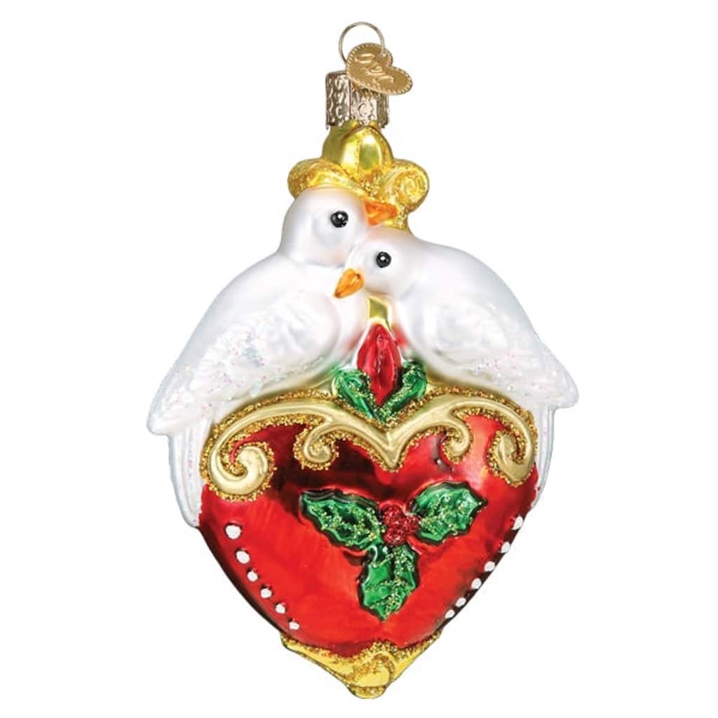 Two Turtle Doves Christmas Holiday Ornament Blown Glass - Multi