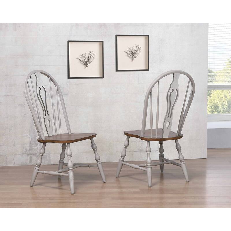 Extendable Dining Table Set - 7 Piece Oval Table with Pedestals - Seats 10 - Gray & Brown Wood Finish