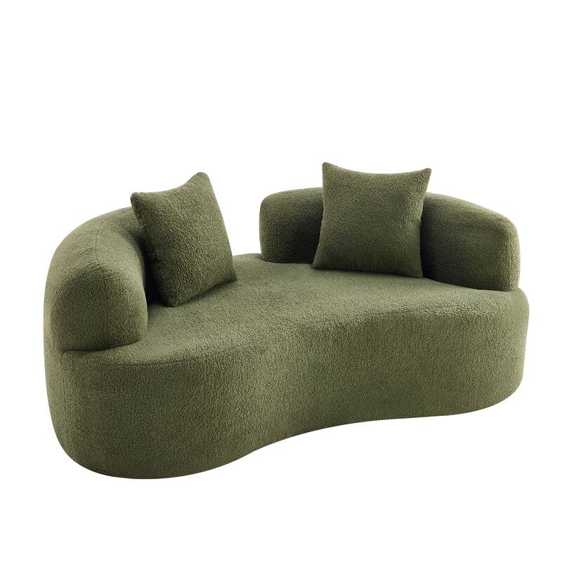 Curved Loveseat Sofa with 2 Pillows, Full Compression Sponge Boneless Floor Couch, Teddy Velvet Upholstered Cloud Couch