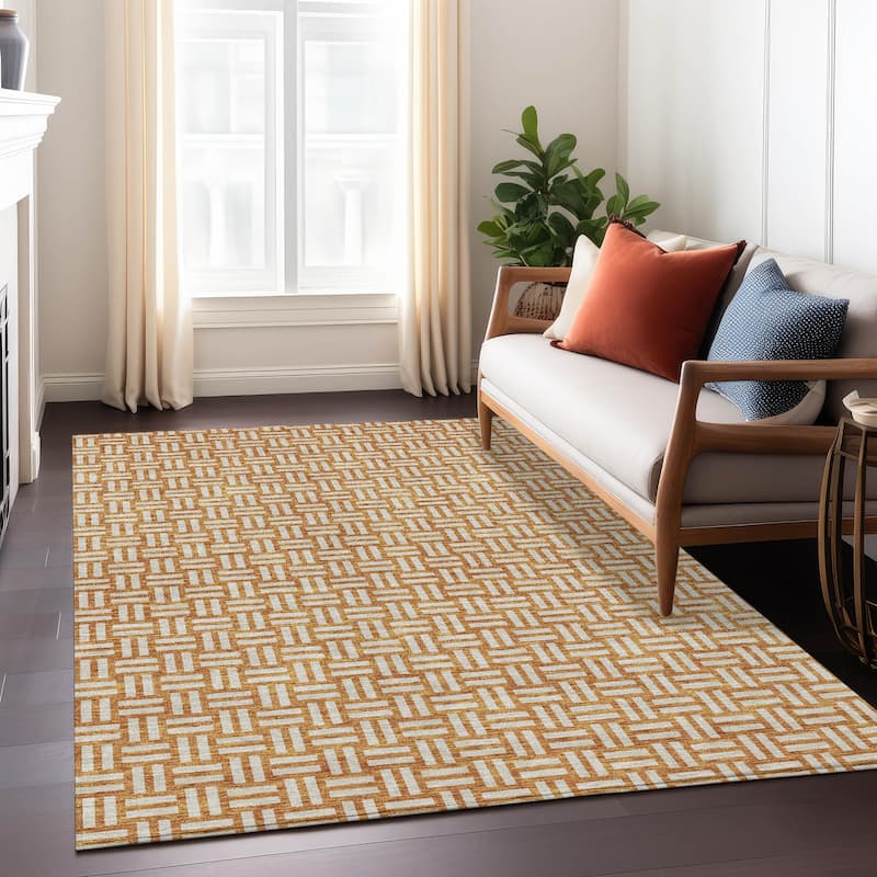 Machine Washable Indoor/ Outdoor Chantille Contempory Crosshatch Rug