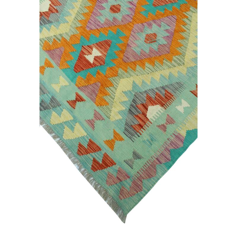 Sangat Flatweave Harry Green/Orange Rug - 4'9" x 6'6"