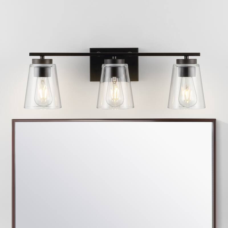 SAFAVIEH Lighting Nelya 3 Light Wall Sconce - 26" x 6" x 7.8" - Oil Rubbed Bronze/Clear - 26Wx6Dx8H