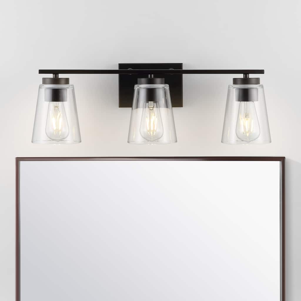 SAFAVIEH Lighting Nelya 3 Light Wall Sconce - 26" x 6" x 7.8" - Oil Rubbed Bronze/Clear - 26Wx6Dx8H