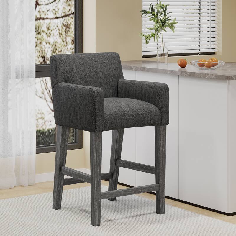 Roomfitters Upholstered 26 Inch Counter Stool with Armrests and H-Frame Base, Charcoal Gray